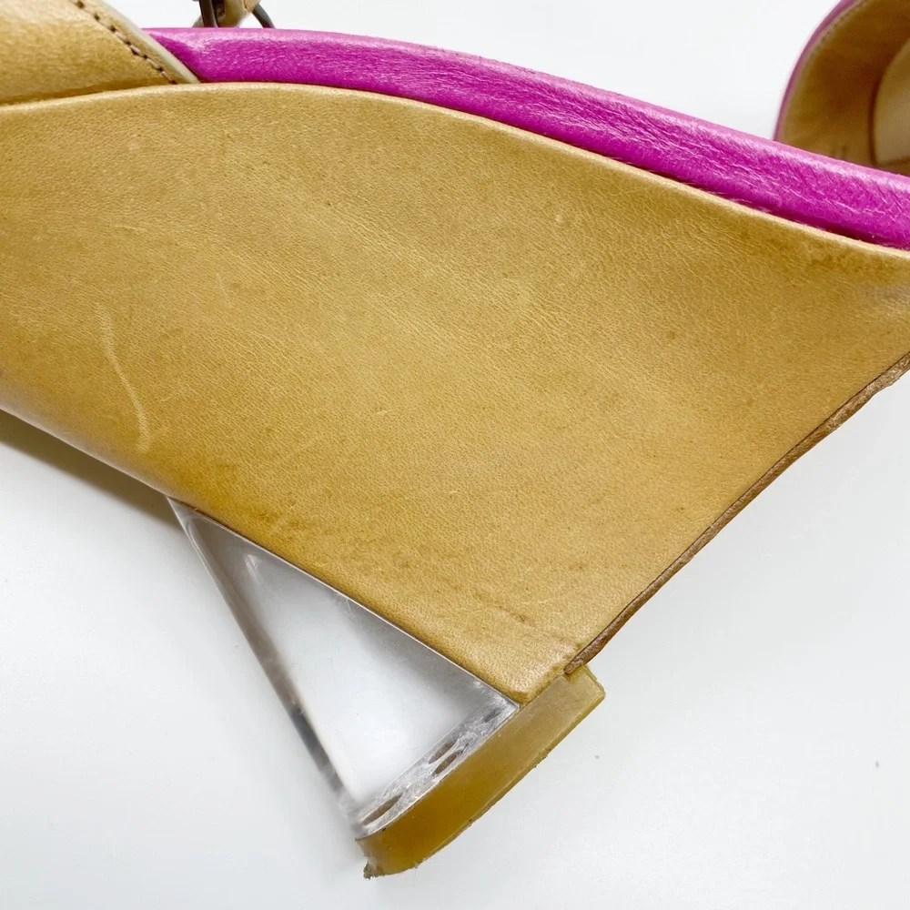 sigerson morrison • pink fuchsia haircalf tan dali lucite wedge heel sandals 9.5 - Picture 9 of 16